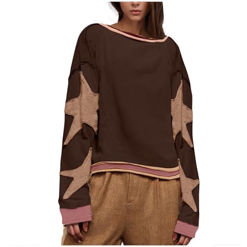 Damen Sweatshirts Pulli Oversize Damenpullover Winterpullover Ohne Kapuze Baumwoll Elegant Bequemer Rundhals 2025 Oberteil Sweatpullover Soft Langärmliges Streetwear von Generic