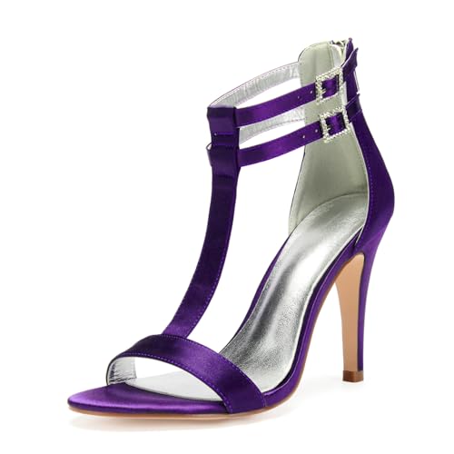 Damen T-Riemen Hochzeit Pumps Mit Doppelschnalle Hoher Pfennigabsatz Satin Brautschuhe Offene Zehen Partei Abschlussball Kleid Schuhe,Dark Purple,41 EU Damen T-Riemen Hochzeit Pumps Mit Doppelschnalle Hoher Pfennigabsatz Satin Brautschuhe Offene Zehen Partei Abschlussball Kleid Schuhe,Dark Purple,41 EU von Generic