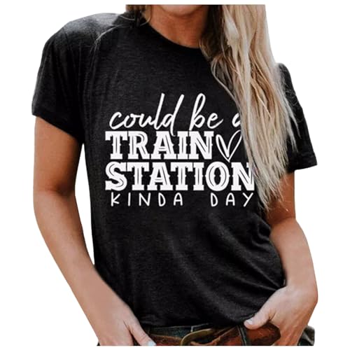 Damen-T-Shirt „Could be a Train Station Kinda Day“ von The Gestreifter Pullover Bluse Kurzarm von Generic