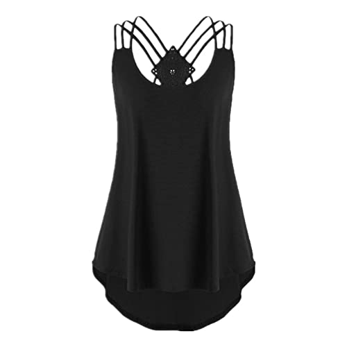 Damen T-Shirt Ärmellos Träger Rückenfrei Hollow Out Open Back Loose, Schwarz , Small von Generic