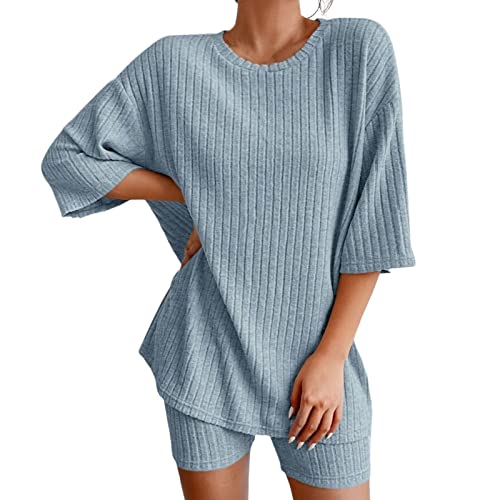 Damen T-Shirt Radlerhose Kombi-Sets V-Ausschnitt Kurzarm Lounge Wear Sets y2k Trainingsanzug Komplettset Gym Sets 2 Teiler Clothes Kleidung von Generic