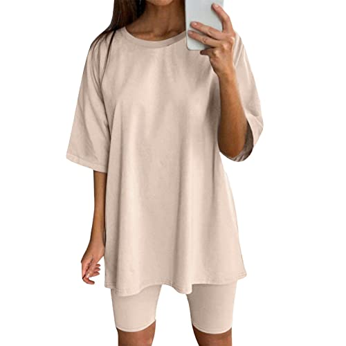 Damen T-Shirt Radlerhose Kombi-Sets V-Ausschnitt Kurzarm Lounge Wear Sets y2k Trainingsanzug Komplettset Gym Sets von Generic