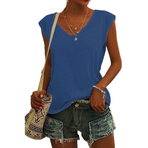Damen-T-Shirt mit Flügelärmeln Sommer-Tanktop schlicht lässig lockere Passform Blusen Elegant ärmellose t-Shirt Crop Tops Shirt von Generic