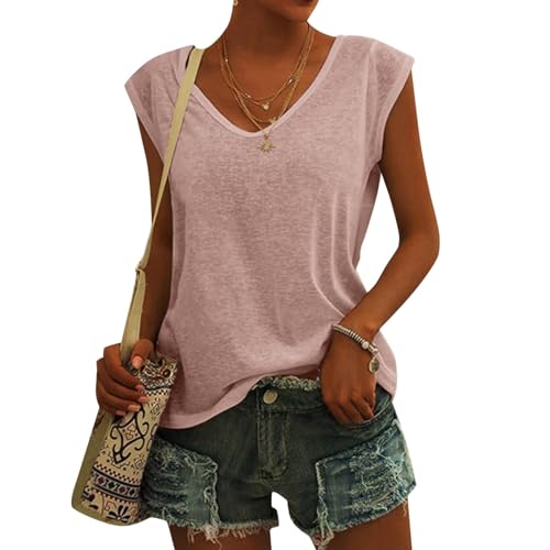 Damen-T-Shirt mit Flügelärmeln Sommer-Tanktop schlicht lässig lockere Passform Blusen Elegant ärmellose t-Shirt Crop Tops Shirt von Generic