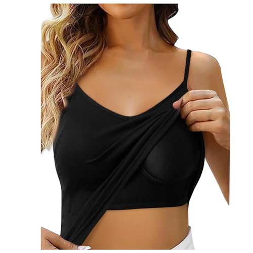 Damen Tank Top mit Integriertem BH Sexy Elegant Ohne Bügel BH-Hemd mit Brustkissen Leicht Bequeme Unterhemd Verstellbarer Breiter Riemen Camisole Sommer Atmungsaktive Basic Racerback von Generic