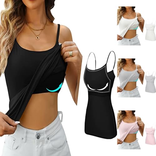 Damen Tank Top mit Regal BH Unterhemd Verstellbarer breiter Riemen Baumwolle Camisole Shirt Basic Cami Tanks von Generic