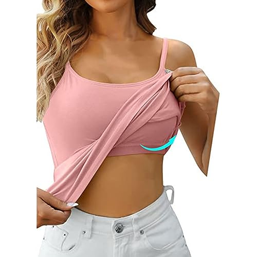 Damen-Tanktops Mit Integriertem BH - Tanktops Workout-Yoga-Top Yoga-Shirt Camisole Mit Verstellbaren Trägern Cami-Tanktop Lauf-Tanktops Trainings-Top Basic Spaghettitop Unterhemd von Generic