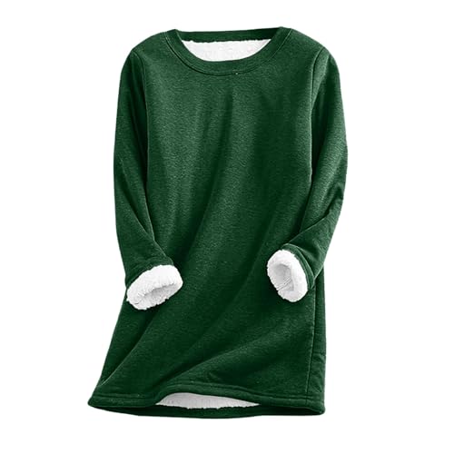 Damen Teddy Fleece Sweatshirt Warme Sherpa Gefüttertes Pullover Herbst Winter Casual Pulli Langarmshirt Oberteile Tops Rundhals Einfarbig Thermounterwäsche von Generic