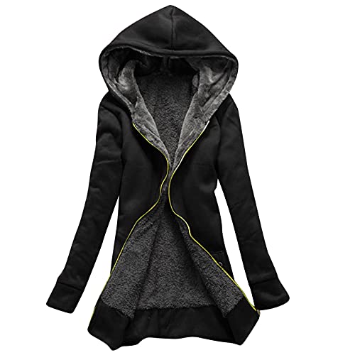 Damen Teddy FleeceJacke mit Kapuze Lang Fleecejacke Warme Teddyfell Wintermantel Verdickt Bequem Winterjacken Female Freizeit Arbeits Funktionsjacke von Generic