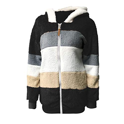 Damen Teddyjacke mit Kapuze Dicke Winterjacke Große Größen Plüschjacke Teddy Mantel Flauschige Winter Warme Jacke Teddyfell Kuscheljacke Plüschmantel Fleecejacke Hoodie Kapuzenpullover Reißverschluss von Generic