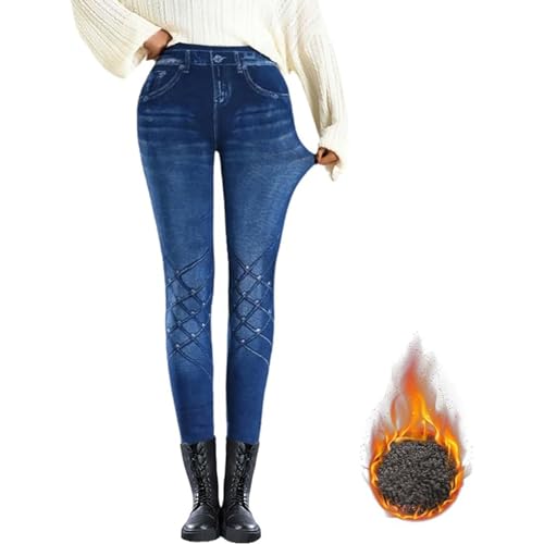 Damen Thermo Jeggings Treggings Große Größen Jeansoptik Leggings mit Gefütterte Thermoleggins High Waist Stretch Skinny Jeanshosen Strumphose Lange Tights von Generic