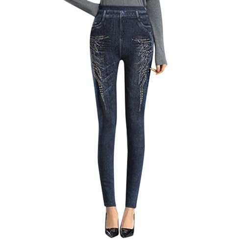 Damen Thermo Jeggings Treggings Große Größen Jeansoptik Leggings mit Gefütterte Thermoleggins High Waist Stretch Skinny Jeanshosen Strumphose Lange Tights von Generic