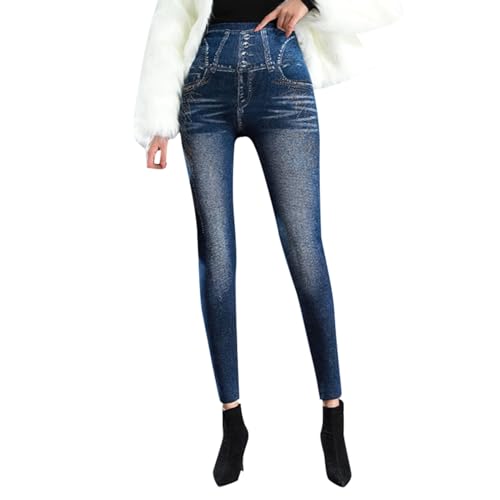 Damen Thermo Jeggings Treggings Große Größen Jeansoptik Leggings mit Gefütterte Thermoleggins High Waist Stretch Skinny Jeanshosen Strumphose Lange Tights von Generic