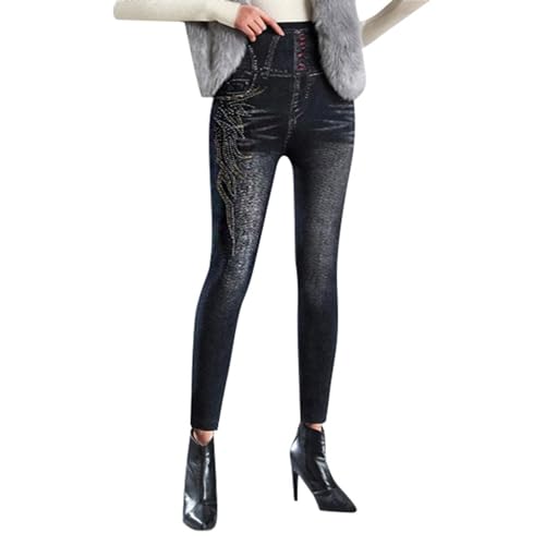Damen Thermo Jeggings Treggings Große Größen Jeansoptik Leggings mit Gefütterte Thermoleggins High Waist Stretch Skinny Jeanshosen Strumphose Lange Tights von Generic