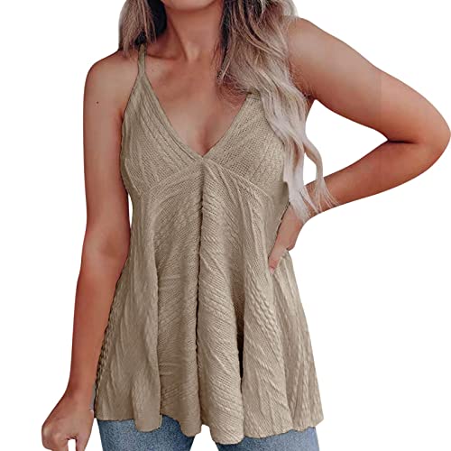 Damen Top Spaghettiträger Damentop Shirt Slim fit Unterhemd Basic beiläufiges Tank-O-Ausschnitt ärmelloses Top Lange Rüschen Camitop Elegant Untertop mit V-Ausschnitt von Generic