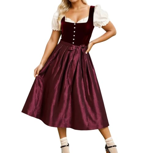 Damen Trachtenkleid Grün - Trachtenrock Midi Samt Dirndlkleid Oktoberfest Outfit mit Dirndlschürzen von Generic