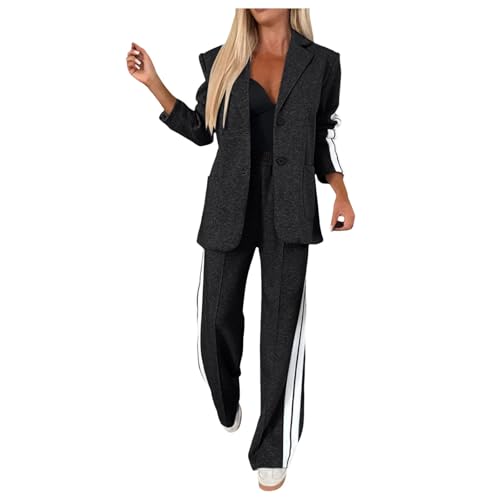 Damen Tracksuit Langarm Jogger Trainingsanzug Set Warm Vlies Kleidungsset Locker Sport Set Pullover Einfarbig Langarm Top&Lang Hosen Gym Freizeitanzug Casual Solide Sweatershirt Pullover von Generic