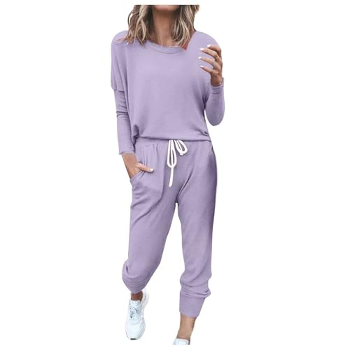 Damen Tracksuit Langarm - Stretch Jogginganzug Set Sweatshirt & Jogginghose Crop Hoodie Kapuzenpullover Einfarbig Sportanzug Hausanzug Gym Freizeitanzug Kapuzenpullover Sporthose Set von Generic