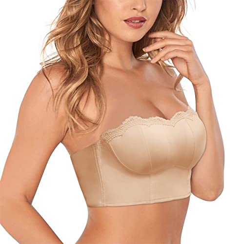 Damen Trägerloser BH Ohne Bügel Bandeau BH Bandeau Spitze Vollschalen BH Trägerlos Büstenhalter Hochzeits BH Yoga Fitness Bra mit Unsichtbar BH-Träger von Generic