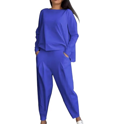 Damen Trainingsanzug 2-Teilig Set Große Größen - Freizeitanzug Mit Langarm Oberteil + Baggy Haremshose Oversized Loungewear Set Leicht Atmungsaktiv Jogginganzug Y2K Sportanzug von Generic