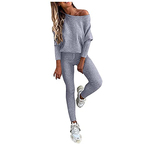 Damen Trainingsanzug Hausanzug Set Jogginganzug Sportanzug Freizeitanzug Zweiteiler Tracksuit Sweatshirt und Hose Casual Einfarbig Outfit Lässiger Freizeitanzug Sweatshirts 2-Teiliges (Grey, XL) von Generic