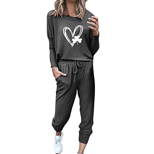 Damen Trainingsanzug Set Liebe Drucke Jogginganzug Sportanzug Langarm Freizeitanzug Rundhals Hausanzug Sweatshirt + Lang Hose Sportswear Zweiteiliger Anzug Yoga Sport Fitnessanzug von Generic