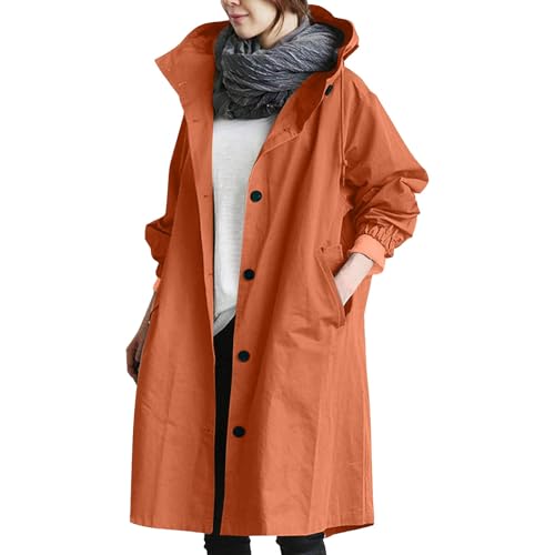 Damen Trenchcoat mit Kapuze Langer Mantel Übergangsjacke Klassische Herbst Frühling Jacke Winddichter Übergangsmantel Solid Trenchcoat Damen Klassische Long Spring Jacke Damen Coat Jacken von Generic