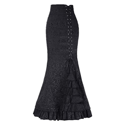 Damen Trompetenrock Steampunk Rock Fischschwanz, Schwarz, XX-Large von Generic