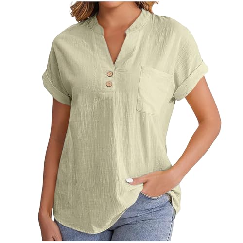 Damen Tshirt Sommer Baumwolle Elegante Oberteile Basic Kurzarm leinenbluse Oversize Grosse grössen Leinenhemd Tunika Basics Kleidung blitzangebote des Tages Angebot des Tages von Generic
