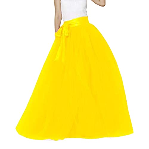 Damen Tüllrock 50er Rock Retro Ballet Tanzrock Langer Rock Kostüm Tutu Kleid Cosplay Petticoat Rock Tanzkleid Ballkleid Abendkleid Adult Dirndl Ballkleid Ballettkleidung Gelb von Generic