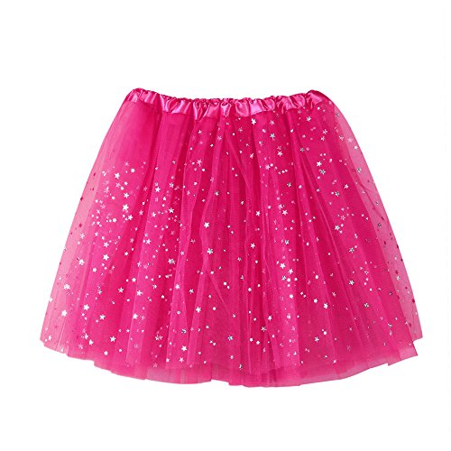 Damen Tüllrock Karneval Kostüm 50er Tütü Rock Kurz Ballett Unterröcke Sorgen Petticoat Tutu für Blickdichte Tuturock Röcke Faschingkostüm Rockabilly Tanzkleid Ballkleid (X1-Hot Pink, One Size) von Generic