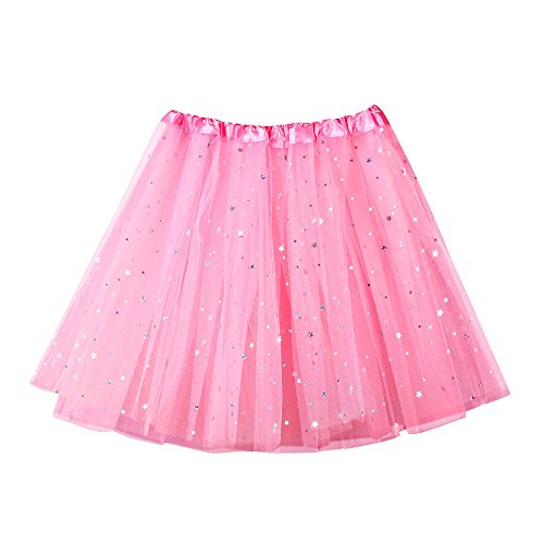 Damen Tüllrock Karneval Kostüm 50er Tütü Rock Kurz Ballett Unterröcke Sorgen Petticoat Tutu für Blickdichte Tuturock Röcke Faschingkostüm Rockabilly Tanzkleid Ballkleid Abendkleid (X1-Pink, One Size) von Generic