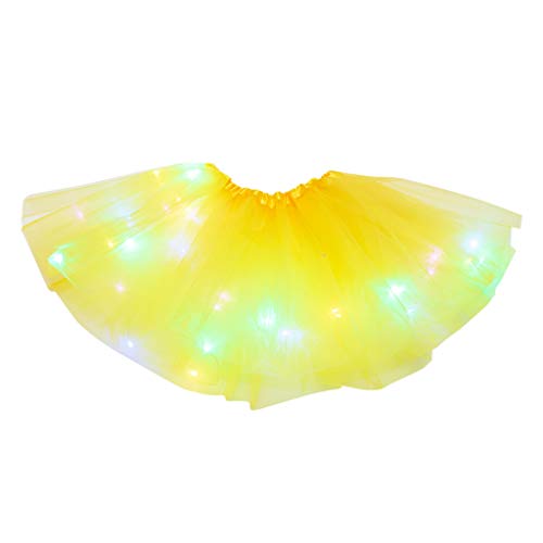 Damen Tüllrock LED Lichter Minirock Stern Pailletten Tütü Rock Kurz Ballett Unterrock Dehnbaren Ballettrock 50er Vintage Tanzkleidung für Karneval Party Ballett Tanzen Erwachsene von Generic