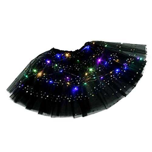 Damen Tüllrock LED Lichter Minirock Stern Pailletten Tütü Rock Kurz Ballett Unterrock Dehnbaren Ballettrock 50er Vintage Tanzkleidung für Karneval Party Ballett Tanzen Erwachsene von Generic