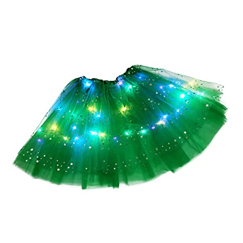 Damen Tüllrock LED Lichter Minirock Stern Pailletten Tütü Rock Kurz Ballett Unterrock Dehnbaren Ballettrock 50er Vintage Tanzkleidung für Karneval Party Ballett Tanzen Erwachsene von Generic