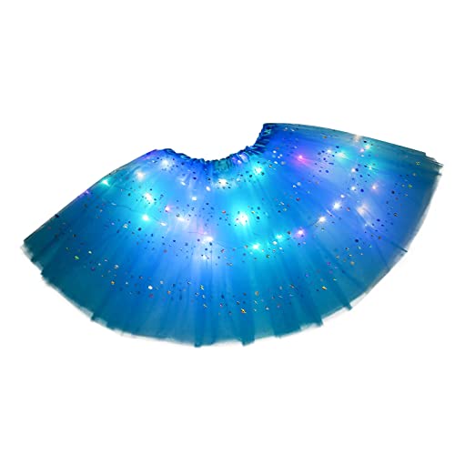 Damen Tüllrock LED Lichter Minirock Stern Pailletten Tütü Rock Kurz Ballett Unterrock Dehnbaren Ballettrock 50er Vintage Tanzkleidung für Karneval Party Ballett Tanzen Erwachsene von Generic