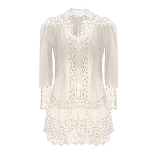 Damen Tunika Kleid Elegant Blusekleid Freizeitkleid,Lederkleider Damen Elegant Chiffon Kleid Blumen A-Line Swing Boho Maxi Kleider Sommer Knielang Midi Kleider Übergröße von Generic