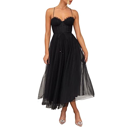 Damen Tunika Kleid Hochzeitskleider Lang Prinzessin Brautmode A-Linie Tüll Lang Prinzessin Damen Hochzeitskleider Vintage Spaghettiträger Kleid Ärmellos Abendkleid Partykleid Brautjungfernkleid von Generic