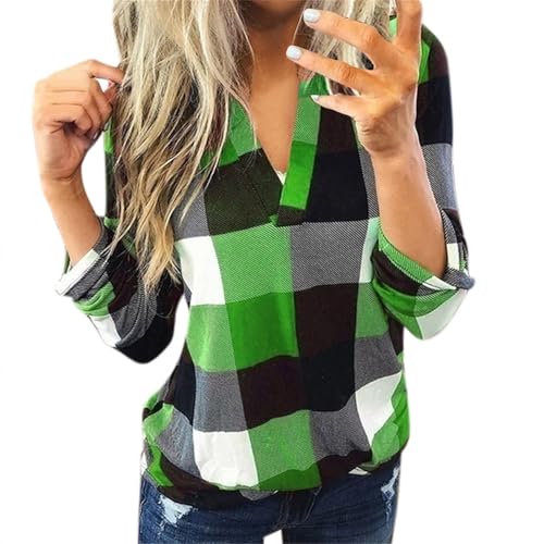 Damen Tunika Langarm Y2K Top Rot Kariertes Hemd Damen Damen T-Shirt Tunika Damen Langarm Strickpullover Damen Lang Pullover-Damen Damen Pullover Lang Pullover Damen Green L von Generic