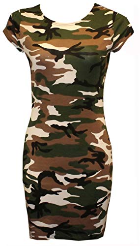 Damen Tunika mit Flügelärmeln und Totenkopf-Aufdruck, figurbetont, Größe 36-50 (S/M (36-38), Camouflage-Druck, Größe 48-50) von Generic