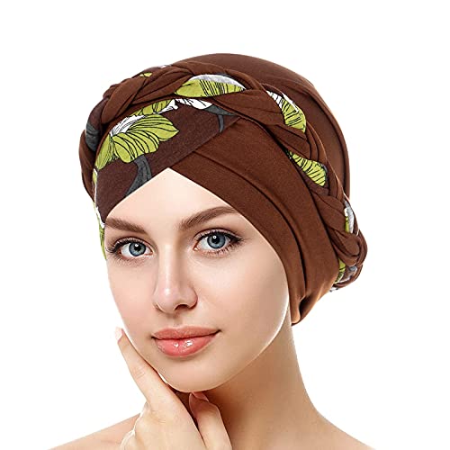 Damen Turban Elegant Blumen Kopftuch Bandanas Elastische Stirnband Beani Hijab Chemo Hut Islamischen Kopfbedeckung Muslim Kopfschmuck Chemotherapi Kappe Headwear für Haarausfall Kreb Kaffee von Generic