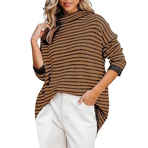 Damen Turtleneck Pullover Sweaters Gestreifte Warme Langarm Strick Tunika Pullover Tops von Generic