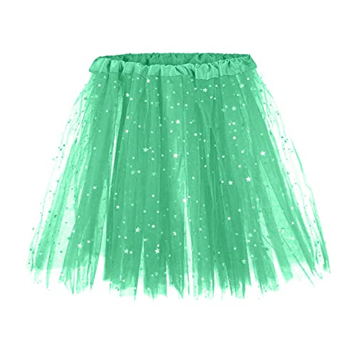 Damen Tutu Rock Pailletten Tüllrock 3-lagig Minirock Kurz Ballet Tanzkleid Petticoat Unterrock Karneval Kostüm Grün von Generic