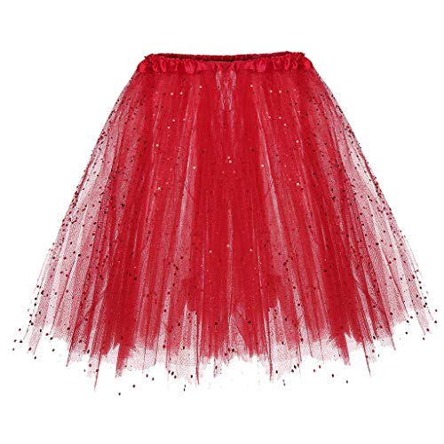 Damen Tutu Rock Pailletten Tüllrock 3-lagig Minirock Kurz Ballet Tanzkleid Petticoat Unterrock Karneval Kostüm Rot von Generic