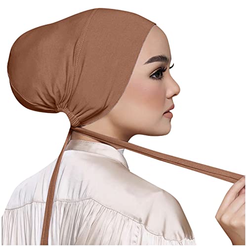 Damen Undercap Hijab Muslimische Unterschal Hijab Islamische Unterschal Hijab Cap mit Tie Back Closure Solid Color Unter Schal Hijab Mütze Turban Kopfbedeckung Chemo Kopftuch Schlafmütze Braun von Generic