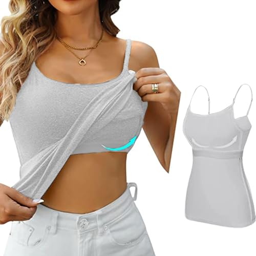 Damen Unterhemd BH-Hemd Basic U-Ausschnitt Eingebauter BH Bügelloser Gepolstert Verstellbare Spaghettiträger Tank Tops mit Integriertem BH Ohne Bügel Einfarbig Bequeme Hemd Fitting Yoga BH von Generic