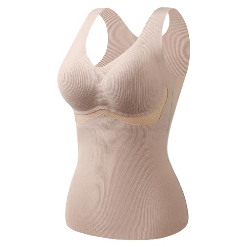Damen Unterhemd BH Hemd Seamless Tank Top Bauch Weg V-Ausschnitt Weste Spitze Figurformende Cami Shapewear mit integriertem BH Ohne Bügel Bustier Camisole Formendes Unterwäsche Thermohemd von Generic