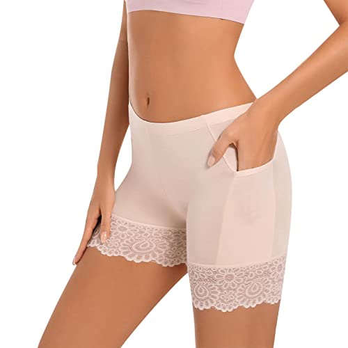 Damen Unterhose Unter Rock Kurz Hose Anti-Chafing Spitze Shorts mit Tasche Sicherheit Panty Lace Leggings Kurze Tight mit Anti-Rutsch Spitzenrand von Generic