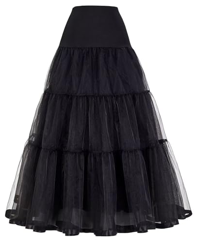 Damen Unterrock knöchellang Petticoats lang Hochzeit Unter Rock Slips Krinoline Unterröcke für Abschlussball Abend Brautkleid Reifrock Röcke Kleid Cocktailkleid Underskirt Unterrock(Schwarz,48) von Generic