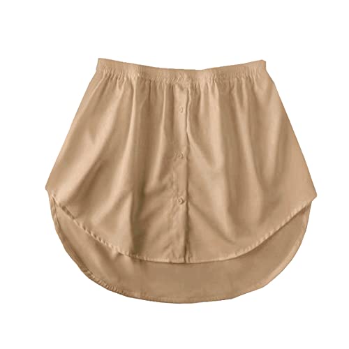 Damen Unterzie Blusenrock mit Knöpfen Mini Unterrock Hemdverlängerung Große Größen Frauen Rock Bluse Mini Skirt Shirt Extenders Unterrock Lower Skirt Minirock Hemd Verlängerung Layering (Khaki, L) von Generic